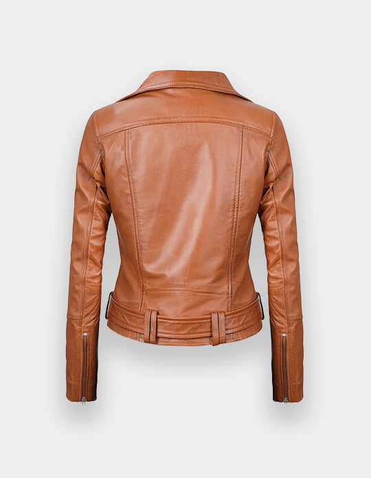 Women's Light Brown Leather Biker Jacket