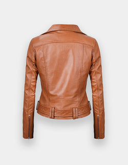 Women's Light Brown Leather Biker Jacket