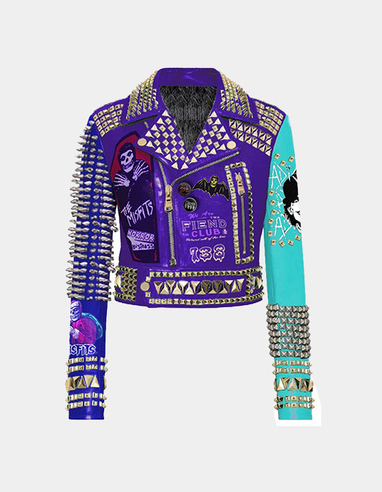 Cannibal Corpse Leather Gothic Outfit, Women's Multicolor Studded Jacket, Punk Rock The Blood Exploited, Biker's Motorbike Patches Jacket,