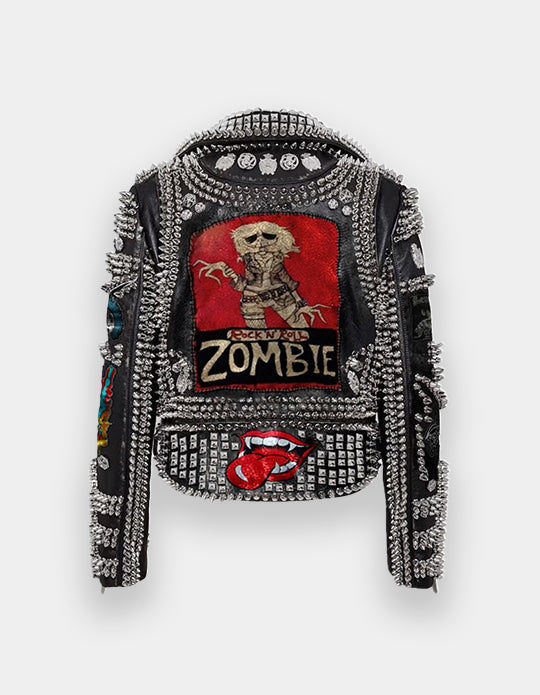 Handcrafted Heavy Spiked Metal Studded, Gothic Leather Solid Studs Jacket, Men's Patches Punk Fashion, Personalized Belted Jacket,