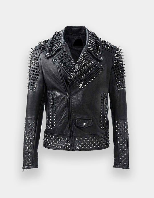 Men's Studded Black Leather Jacket, Men Spikes and Studs jacket, Men fashion wear jacket, Punk Party
