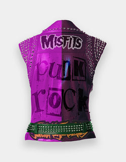 Two Tone Heavy Spiked Punk Rock, Aus Rotten Women's Handmade Vest, Brando Sleeveless Jacket, The Adicts Outfit, Leather Misfit Club Wear,