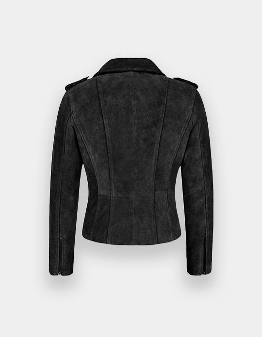 New Women's Biker Suede Leather Jacket Olive Suede Classic Fashion Casual Jacket, Chaqueta de ante en marrón oscuro.