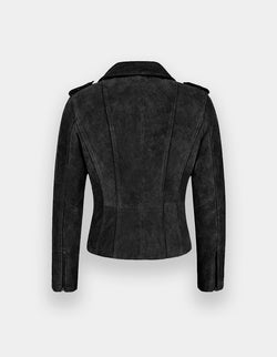 New Women's Biker Suede Leather Jacket Olive Suede Classic Fashion Casual Jacket, Chaqueta de ante en marrón oscuro.