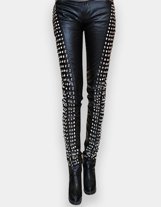 Women Studded Pant - New Women Designer Bespoke Studded Gothic Punk Rock Italian Leather Pants - Punk Studded Pant - Studded Leather Pant