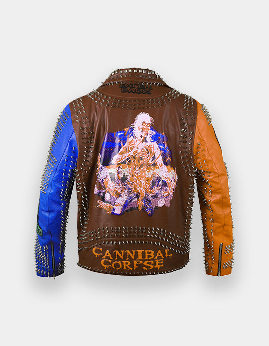 Punk Rock Gothic Studded Jacket, Steampunk Patches Motorbike Cowhide Leather Jacket, Men's Handmade Brando Heavy Metal Jacket,