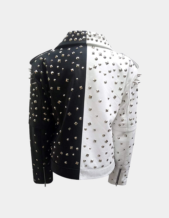 Two Tone Black and white Steampunk Spiked, Women's Gothic Leather Jacket, Multi Studded Personalized, Bachelor Party Handmade Jacket,
