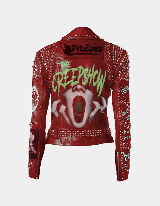 Steampunk Handmade The Creep Show Outfit, Women's Punk Rock Biker's, Eat The Rich Patches Jacket, Club Wear Leather Brando Jacket,