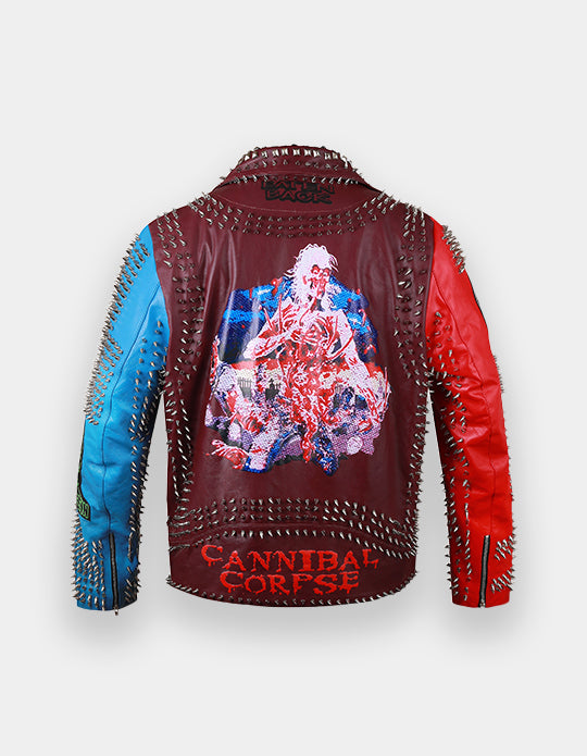 Punk Rock Gothic Studded Jacket, Steampunk Patches Motorbike Cowhide Leather Jacket, Men's Handmade Brando Heavy Metal Jacket,