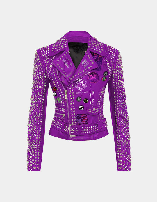 Biker's GISM Studded Fashion Leather, Women's Misfit Punk Rock Appendix Patches Jacket, Motorbike Club Wear, Personalized Jacket,