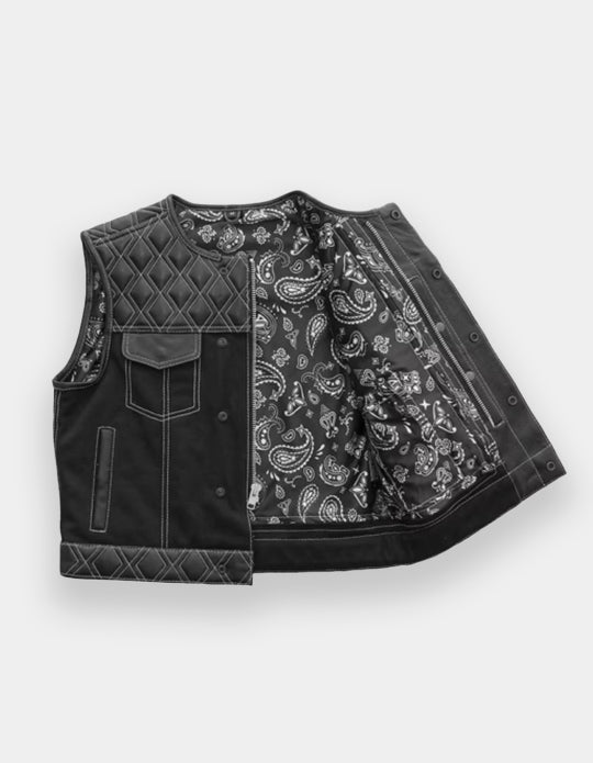 ARVANE Leather Hunt Club Black Hunt Club Biker Black Leather Canvas Vest Biker vest Handmade leather and canvas vest Handcrafted pure leather