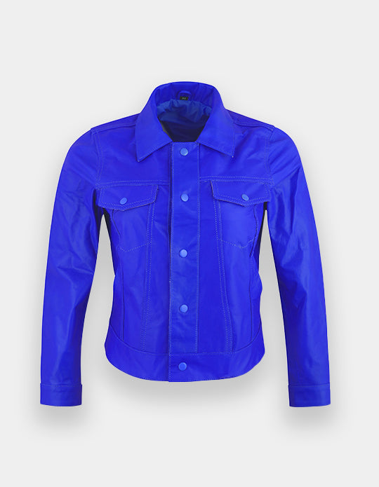 Women's Black Leather Trucker Jacket Classic Western Casual Denim Jeans Jacket, Chaqueta de cuero estilo camionero.