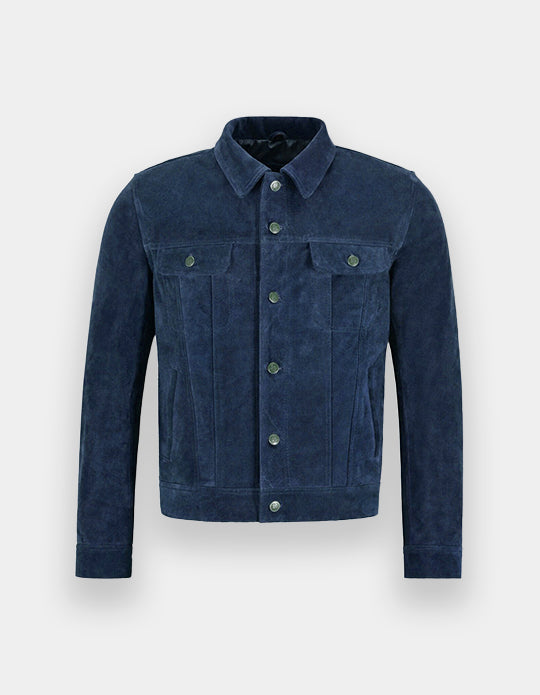 Men's Blue Suede Leather Shirt - Handmade Sheepskin Jacket Shirt, Trucker Suede Jacket
Item specifics