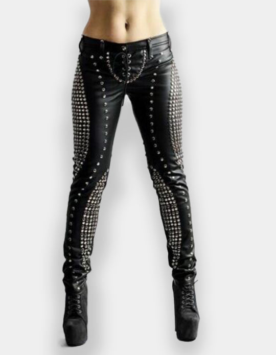 Women Studded Pant - New Women Designer Bespoke Studded Gothic Punk Rock Italian Leather Pants - Punk Studded Pant - Studded Leather Pant