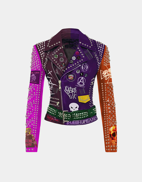 Cannibal Corpse Leather Gothic Outfit, Women's Multicolor Studded Jacket, Punk Rock The Blood Exploited, Biker's Motorbike Patches Jacket,