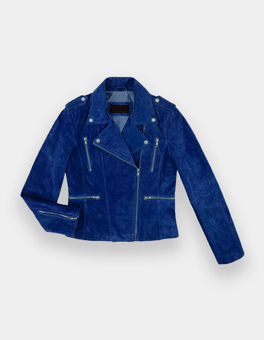 New Women's Biker Suede Leather Jacket Olive Suede Classic Fashion Casual Jacket, Chaqueta de ante en marrón oscuro.