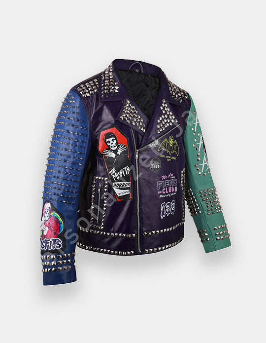 Punk Rock Gothic Studded Jacket, Steampunk Patches Motorbike Cowhide Leather Jacket, Men's Handmade Brando Heavy Metal Jacket,