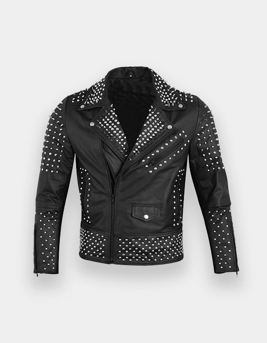 Men's Studded Black Leather Jacket, Men Spikes and Studs jacket, Men fashion wear jacket, Punk Party
