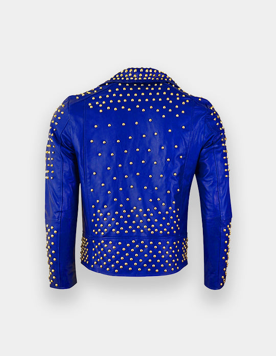 Men's Studded Blue Leather Jacket, Men Spikes and Studs jacket, Men fashion wear jacket, Punk Party