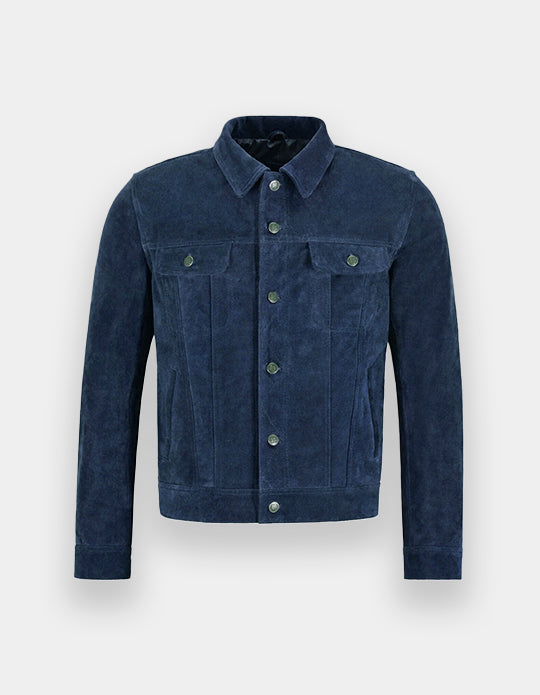 Men's Blue Suede Leather Shirt - Handmade Sheepskin Jacket Shirt, Trucker Suede Jacket
Item specifics