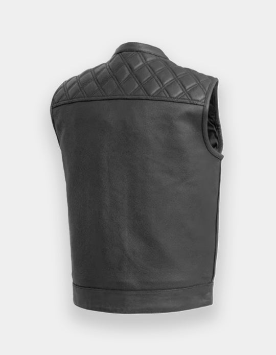 Men's Club Motorbike Leather Vest Mesh Liner Motorcycle Waistcoat - Biker Vest