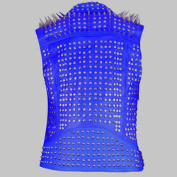 Blue Spiked Collar Leather Vest