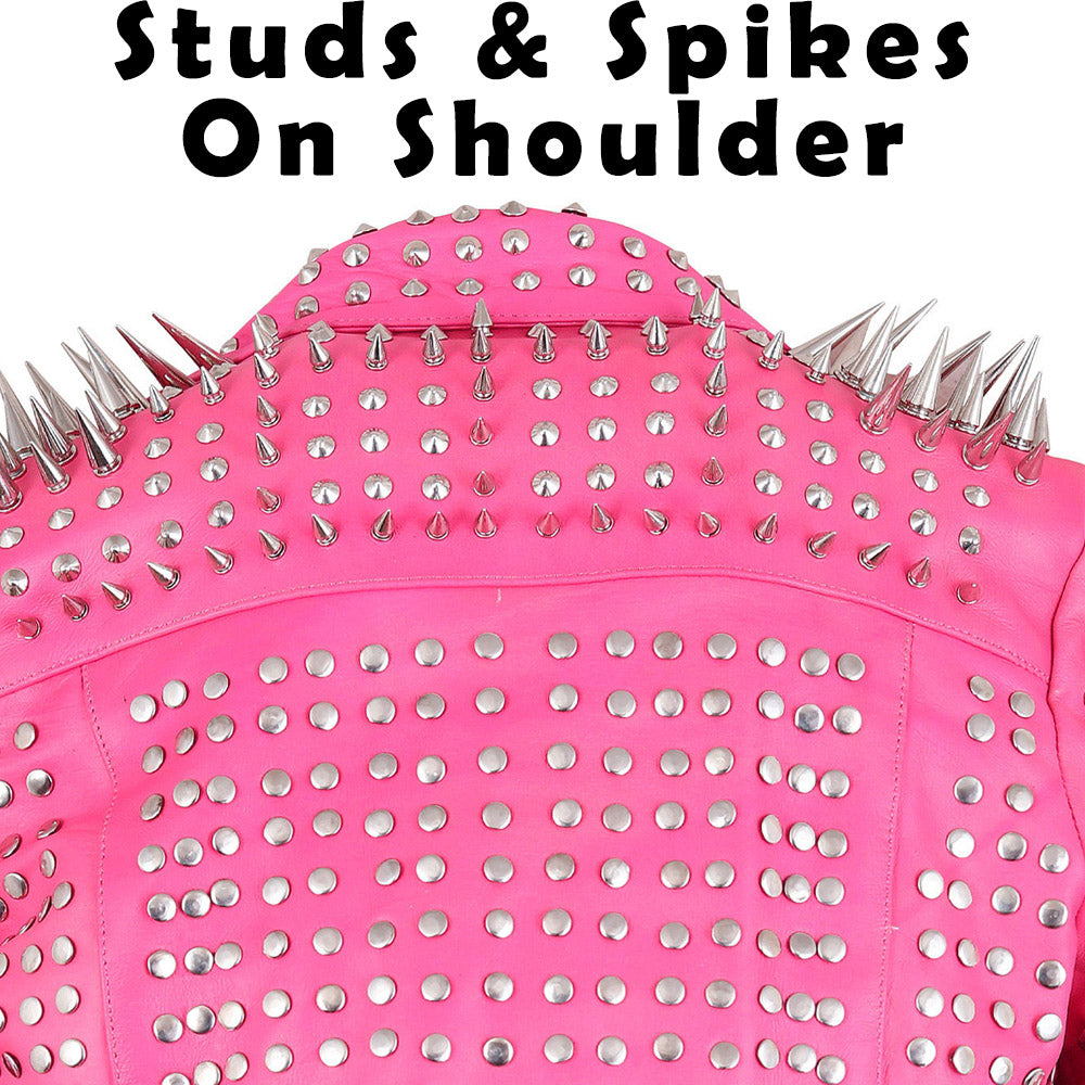 Pink Studded Leather Jacket