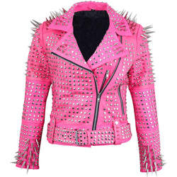 Pink Studded Leather Jacket