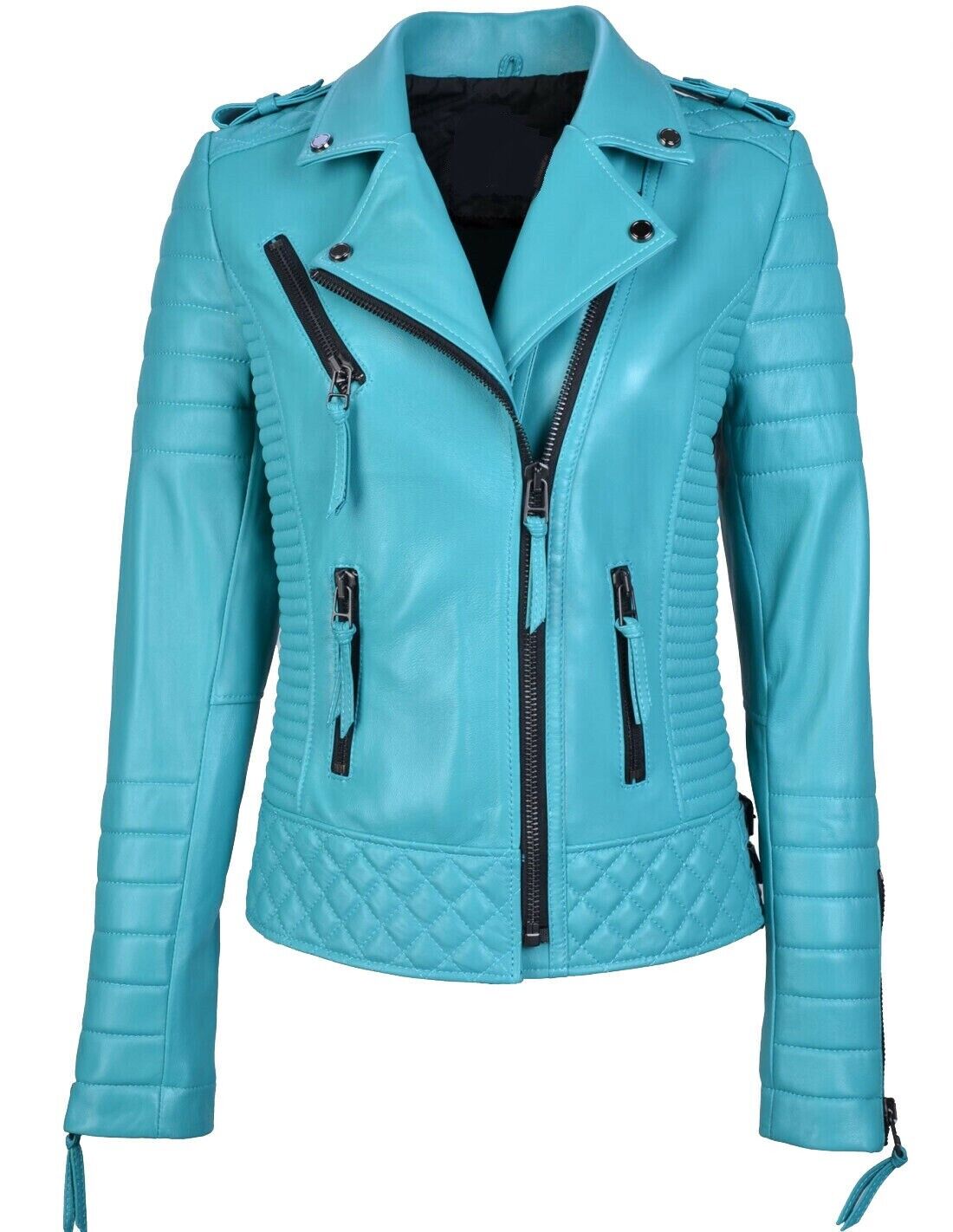 Turquoise Leather Jacket for Women