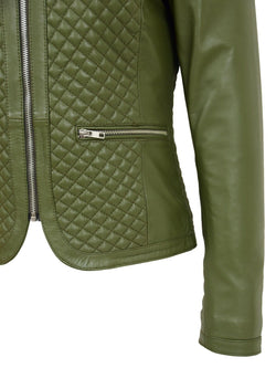 Green Leather Jacket for Women