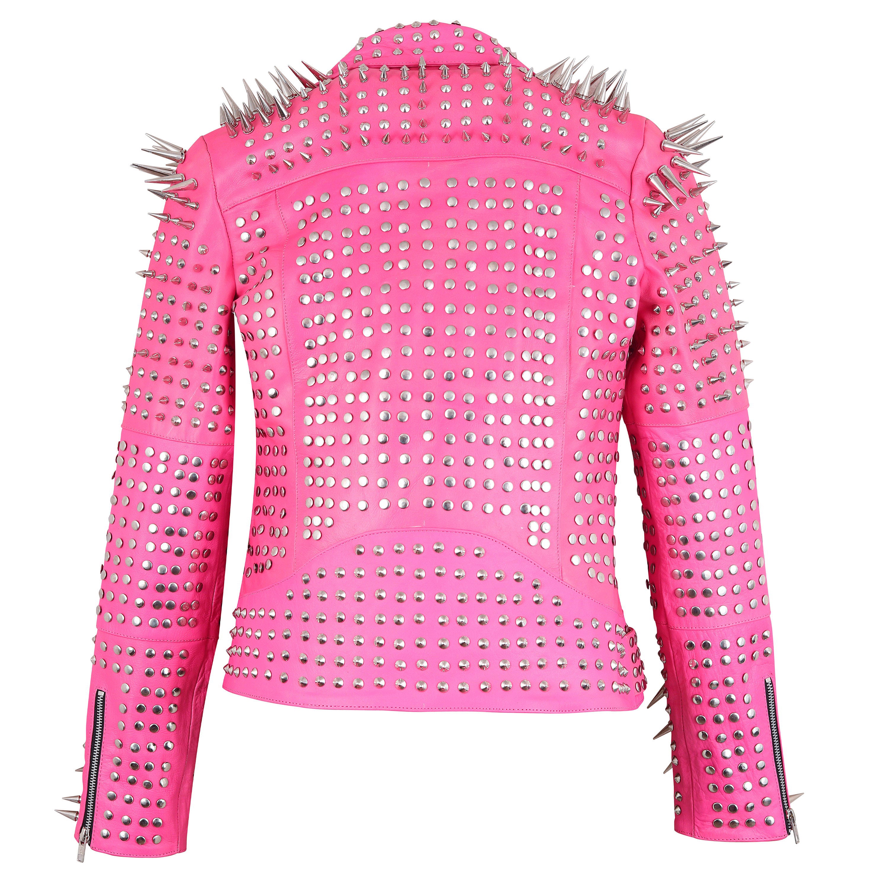 Pink Studded Leather Jacket