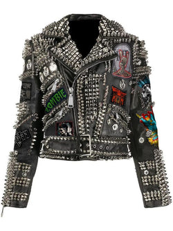 Edgy Studded Leather Jacket with Patches