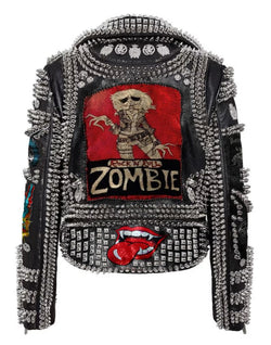 Edgy Studded Leather Jacket with Patches