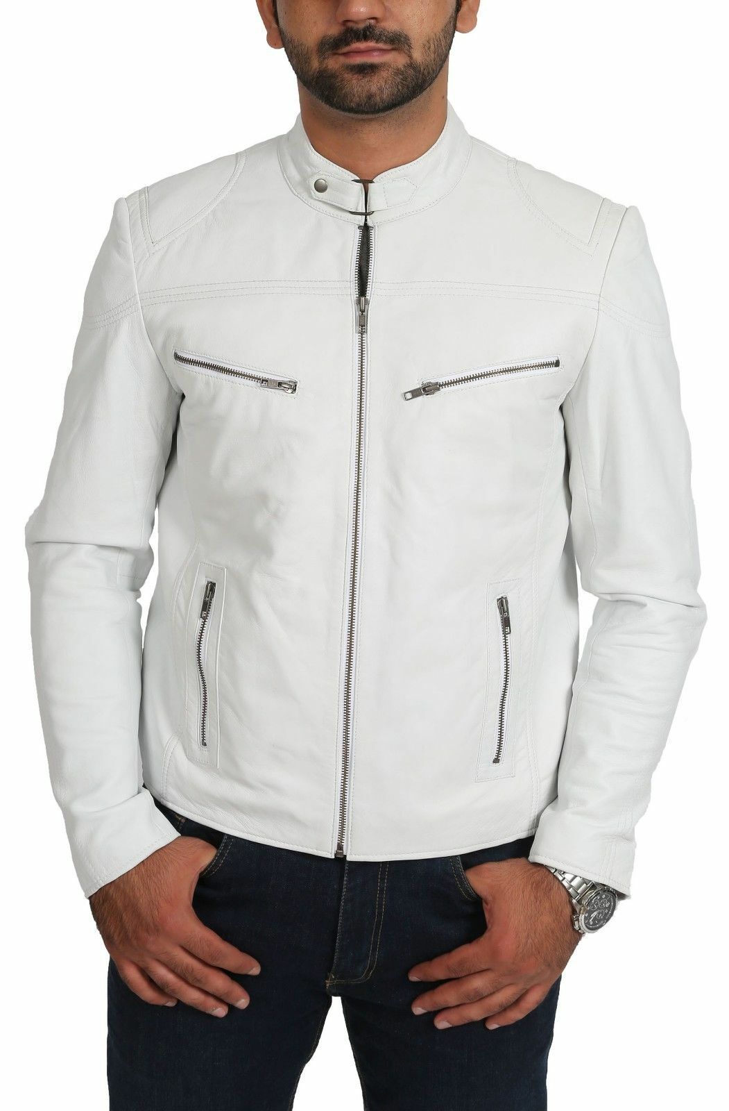 White Leather Jacket for Men